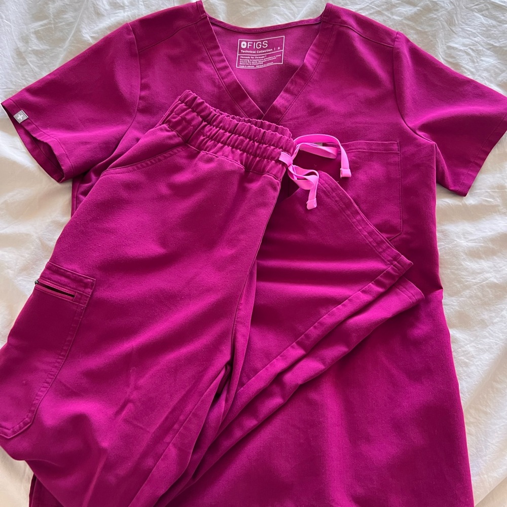 Figs Dark Magenta Yola High Waisted Petite Skinny Scrub Pants